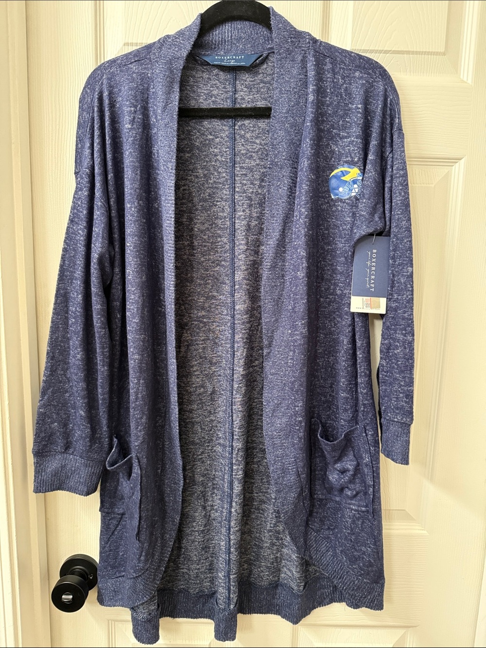 boxercraft heather blue Michigan Wolverines Open-Front Cardigan with Pockets